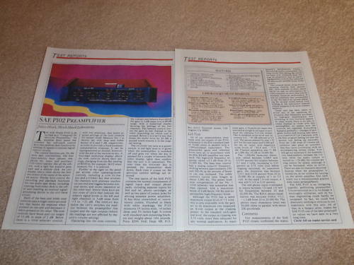 SAE P102 Preamp Review, 2 pgs, FULL TEST, RARE, Specs