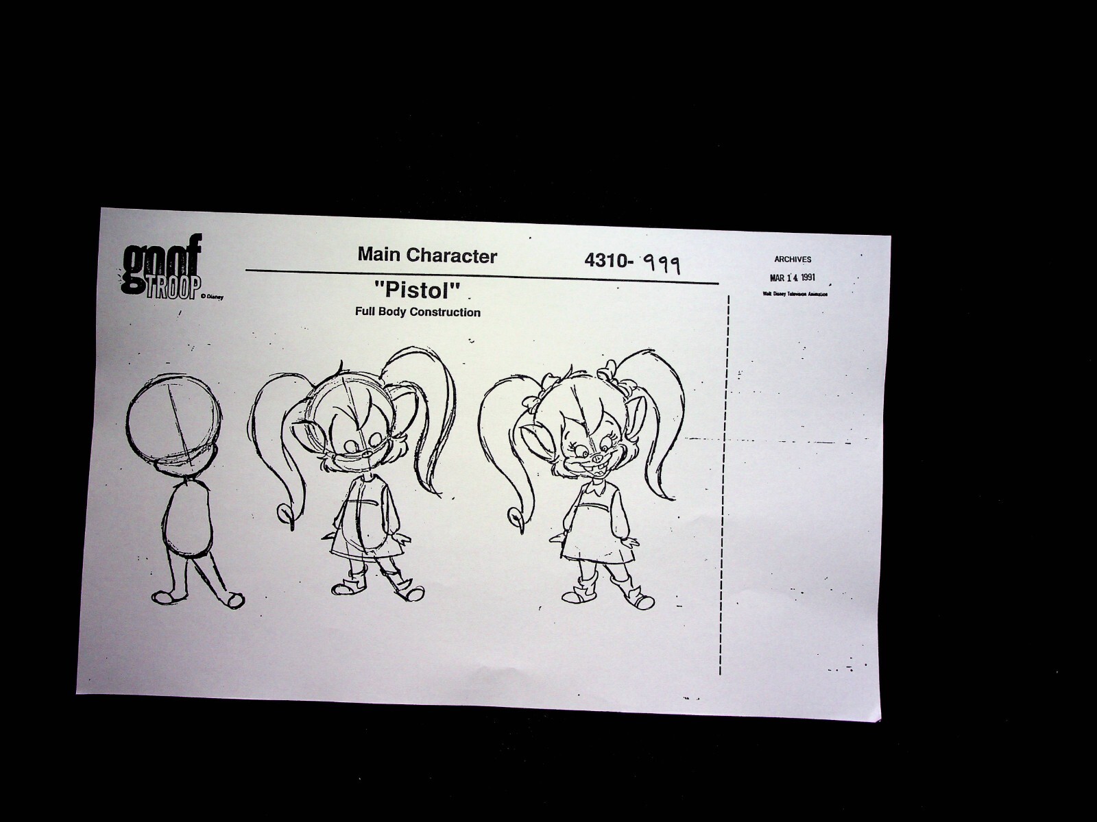 Disney's GOOF TROOP 1991 Production Studio COPY Model Sheet Guide Page