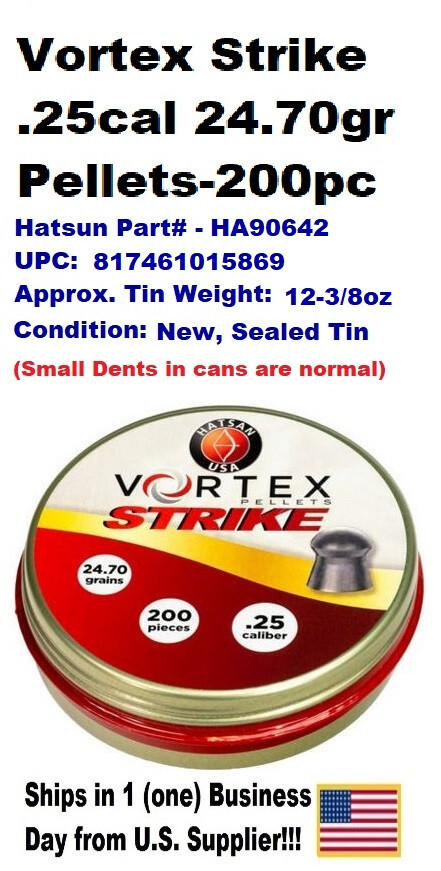 VORTEX STRIKE .25cal 24.70gr DOME POINT PELLETS-200pc for Air Rifles/Pistols
