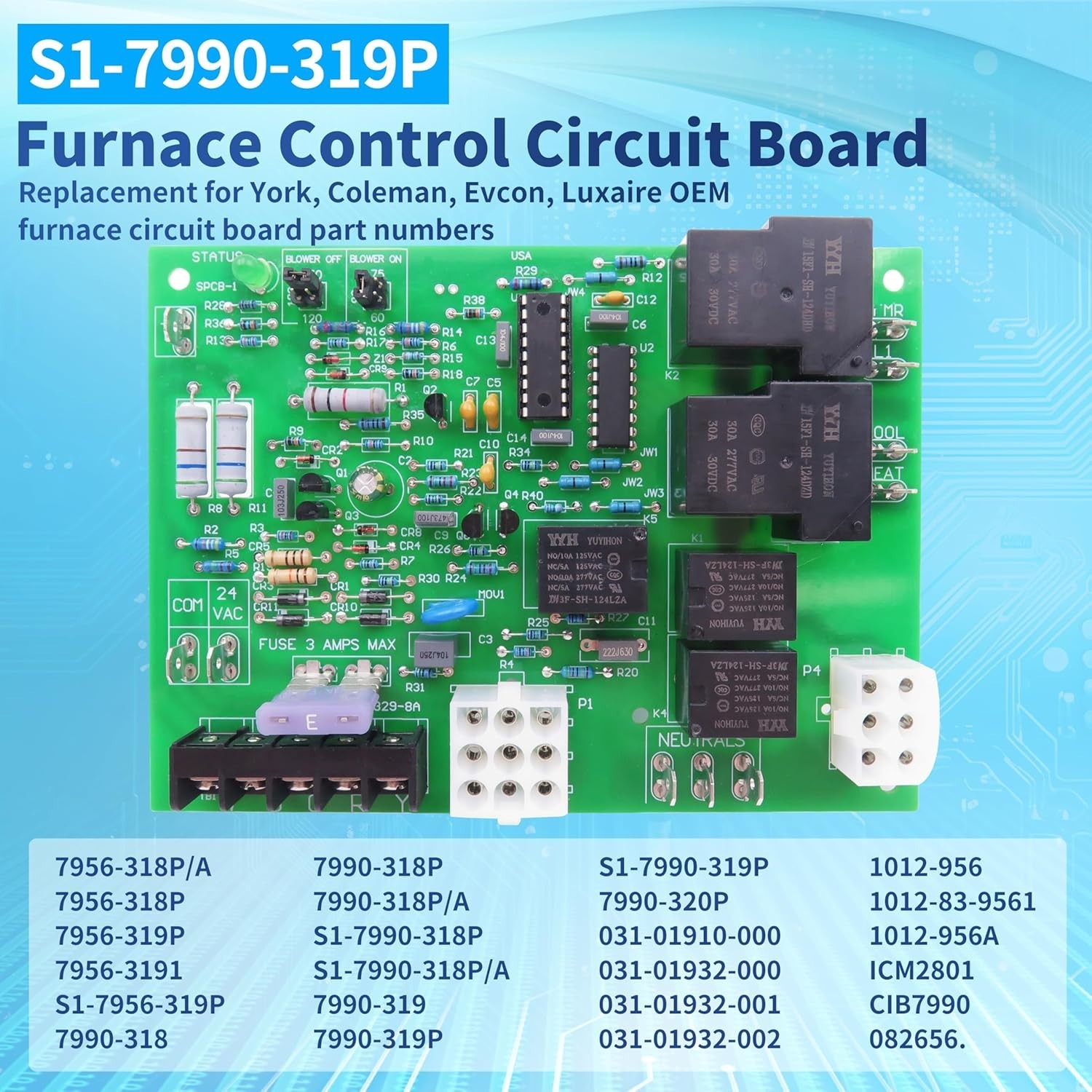 Coleman Evcon Replacement Furnace Control Circuit Board - Compact & Lightweight