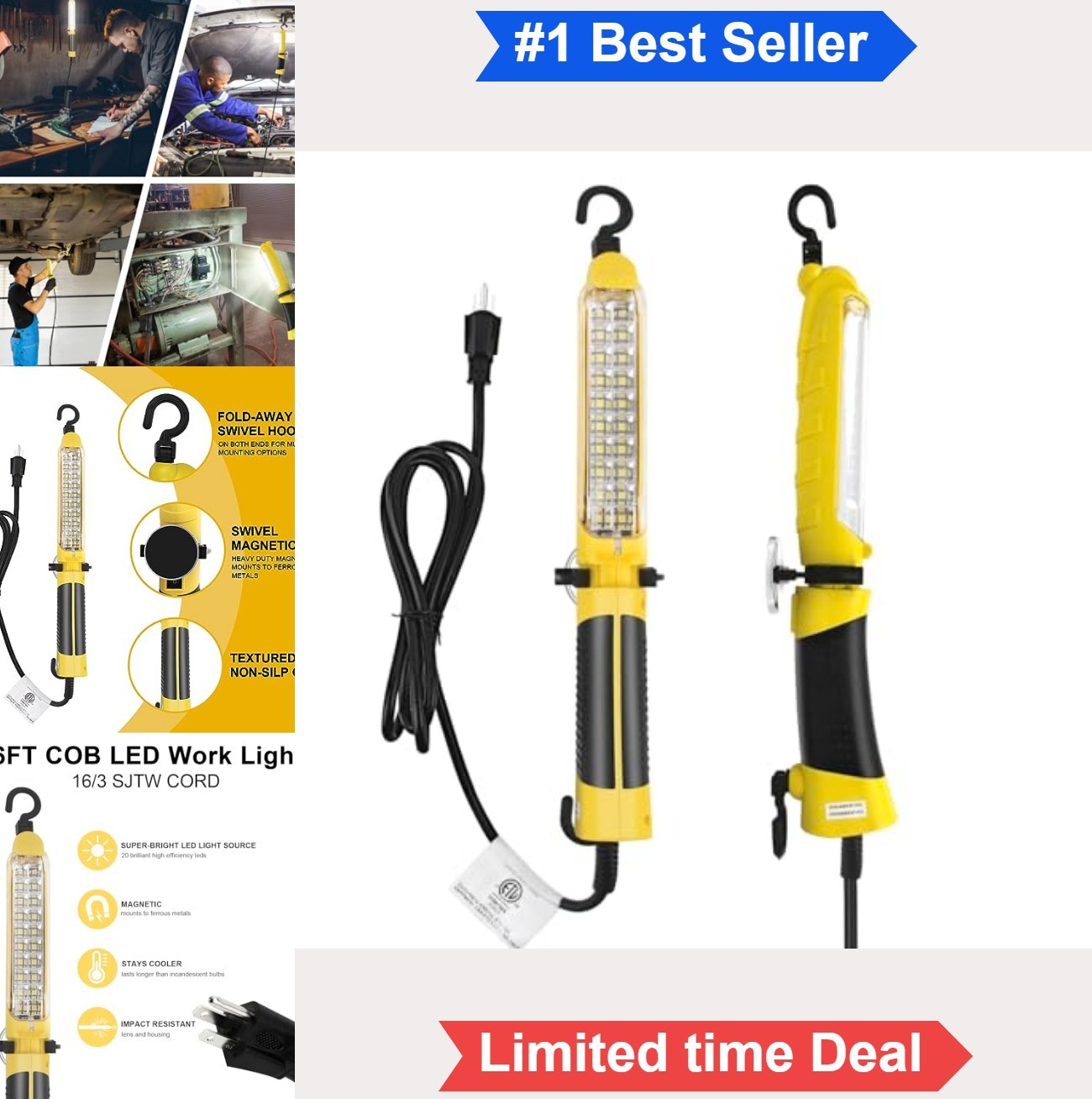 LED Trouble Light 20 COB 450 Lumens 120V Corded Work Light with Swivel Hook