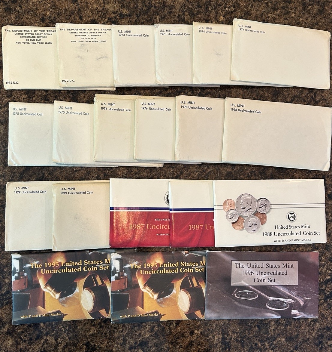 U.S. Mint Uncirculated Coin Sets Lot Of 20 From 1972-1996