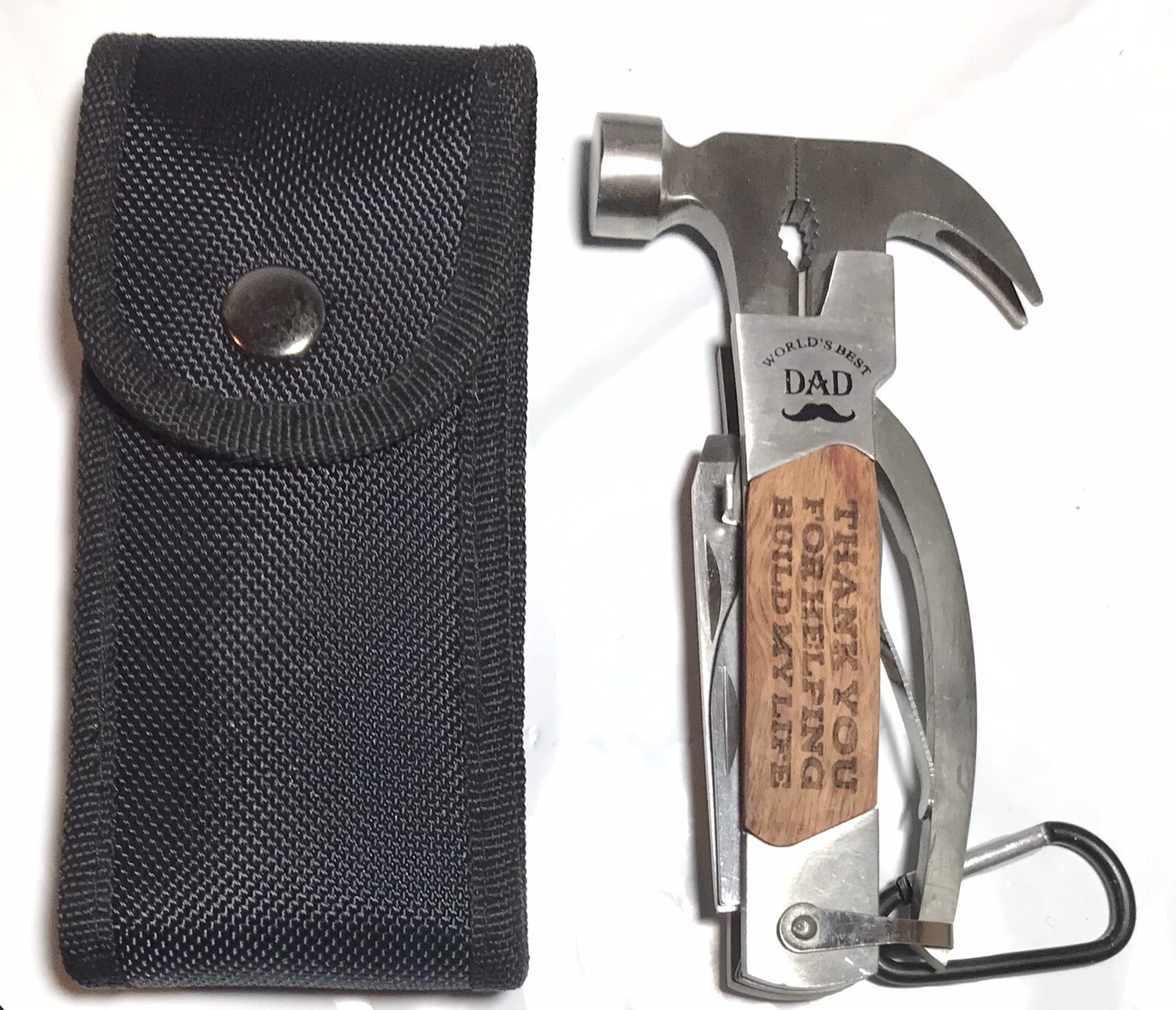 14-in-1 Multi Tool Hammer Knife for World's Best Dad w/ Pouch 5.5” EUC