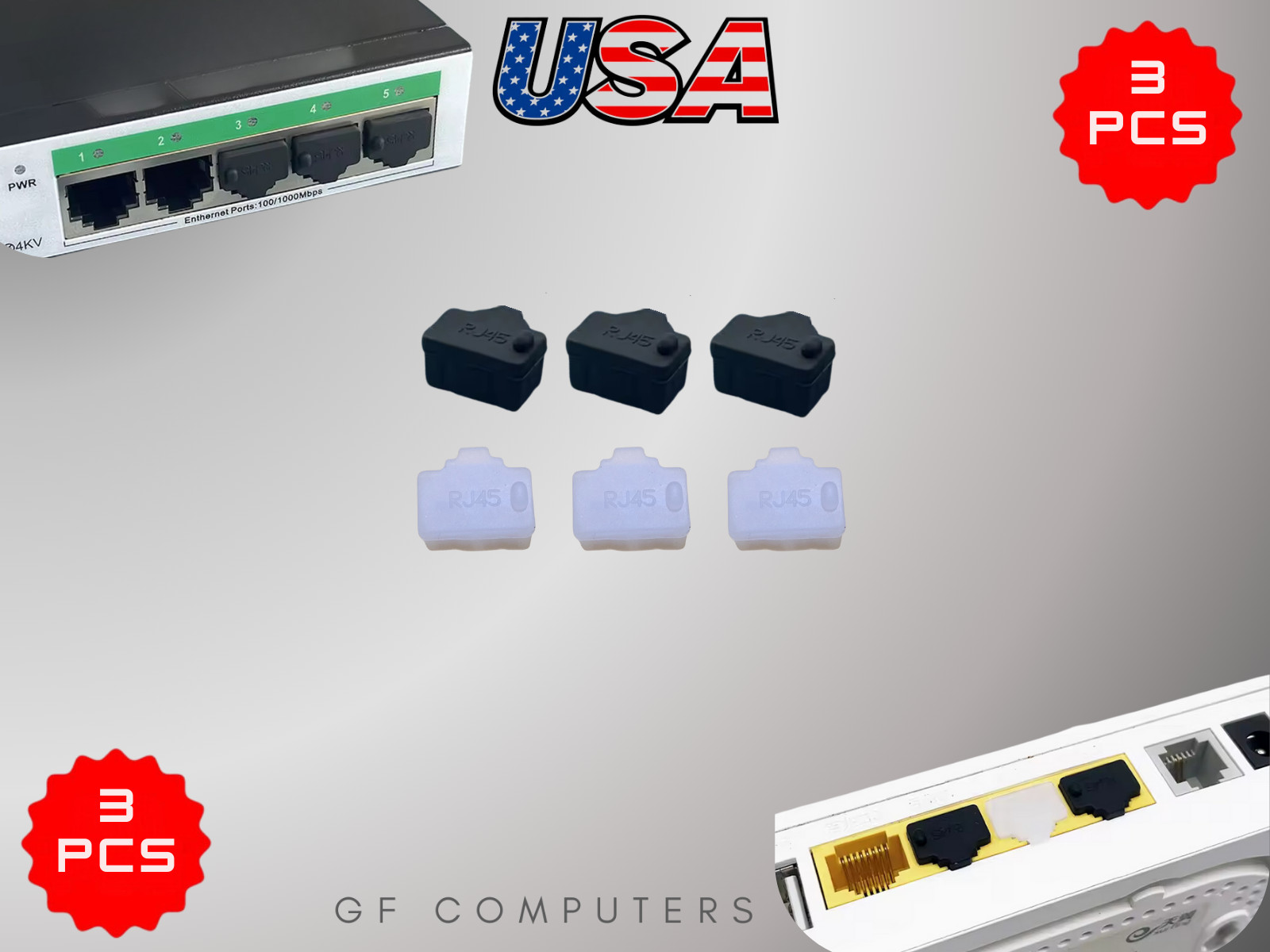 3 Pcs Black RJ45 Ethernet Port Dust Cover Protector Plug Cap Insert