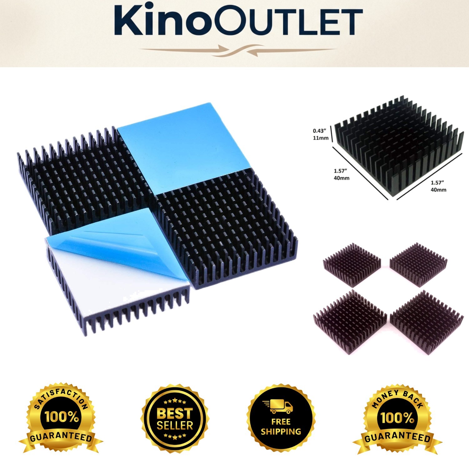 40mm Aluminum Heatsink Kit with Thermal Adhesive Tape for 3D Printer Cooling