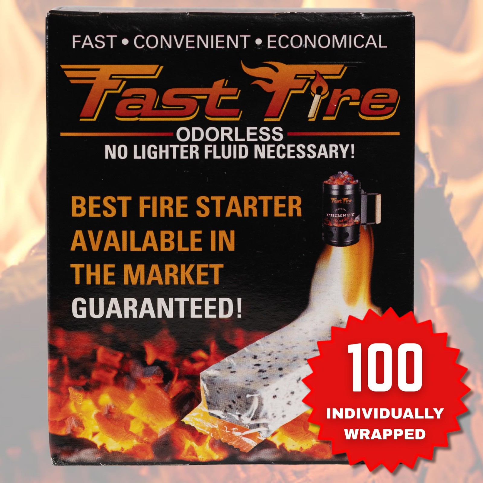 Fast Fire Odorless Fire Starter Cubes - 100 Count for Grills, Fire Pits, Camping
