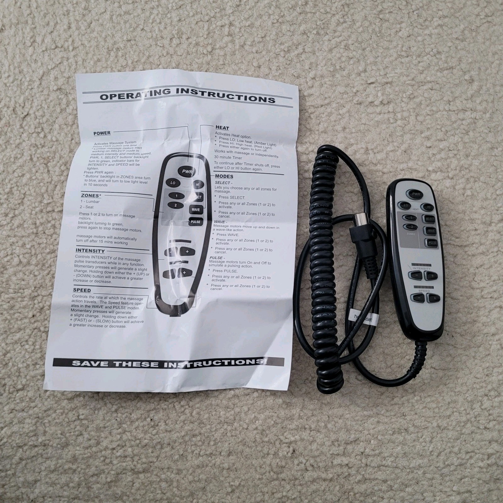 Golden Lift/Recliner Chair Hand Control of Heat & Message for HV3200, 7 Pin type
