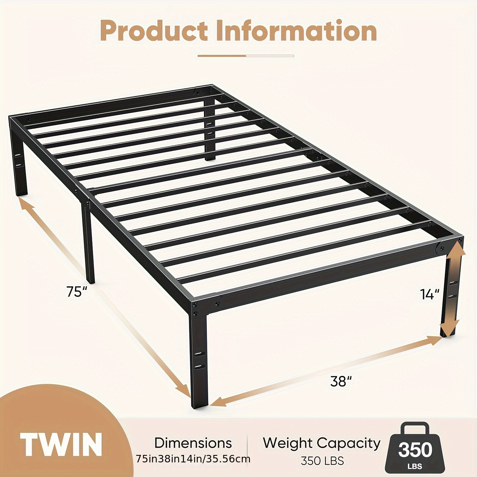 Bed Frame - Metal Platform Bed Frame w/ Steel Slat Support, No Box Spring Needed