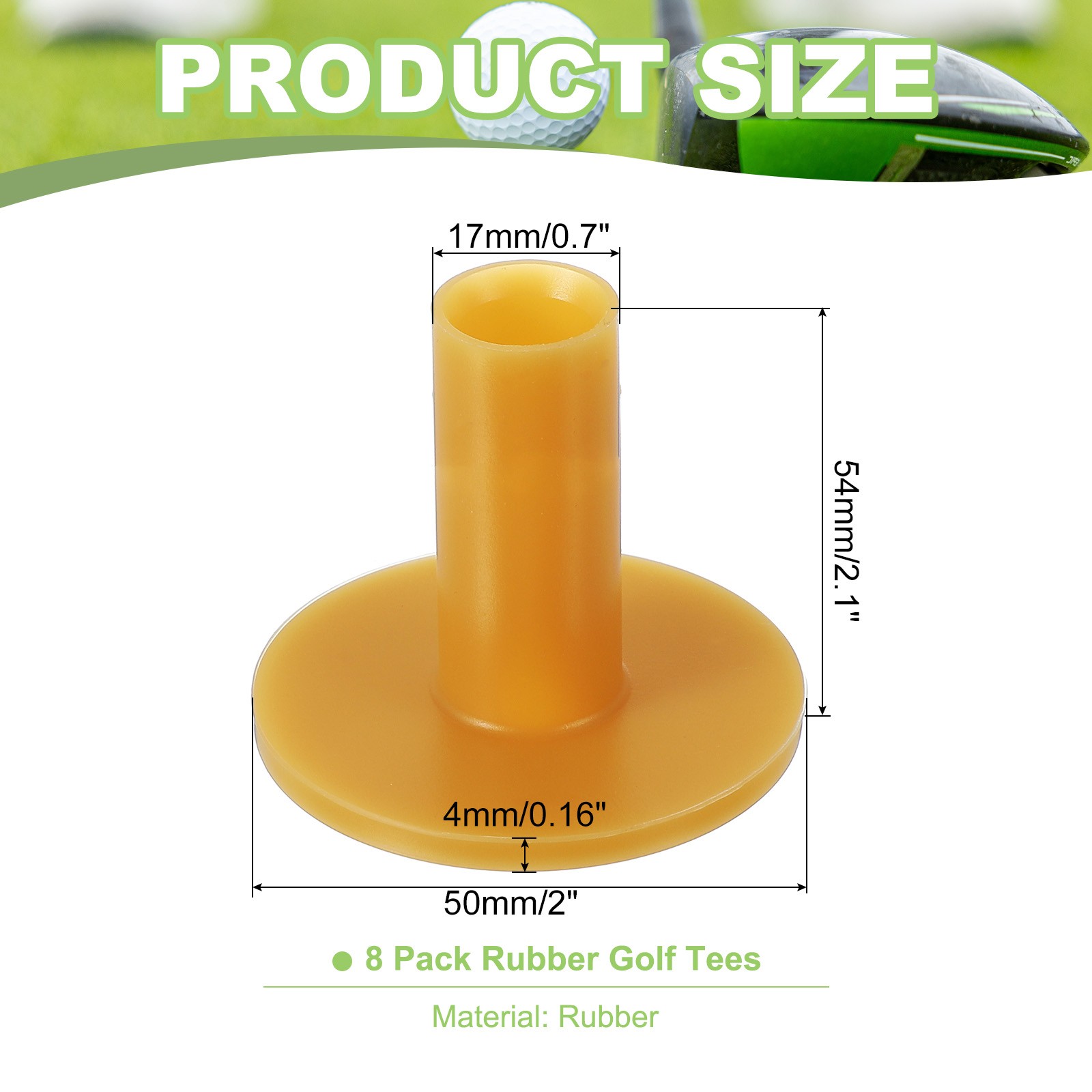 8 Pack Rubber Golf Tee 2.1 Inch Golf Tees Training Tee Yellow