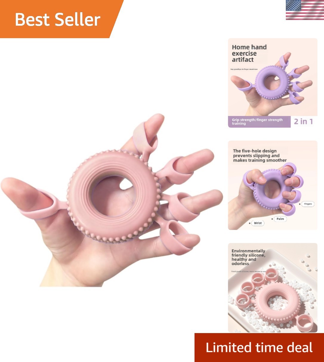 2-in-1 Silicone Hand & Finger Strengthener for Wrist Pain Relief & Grip Training
