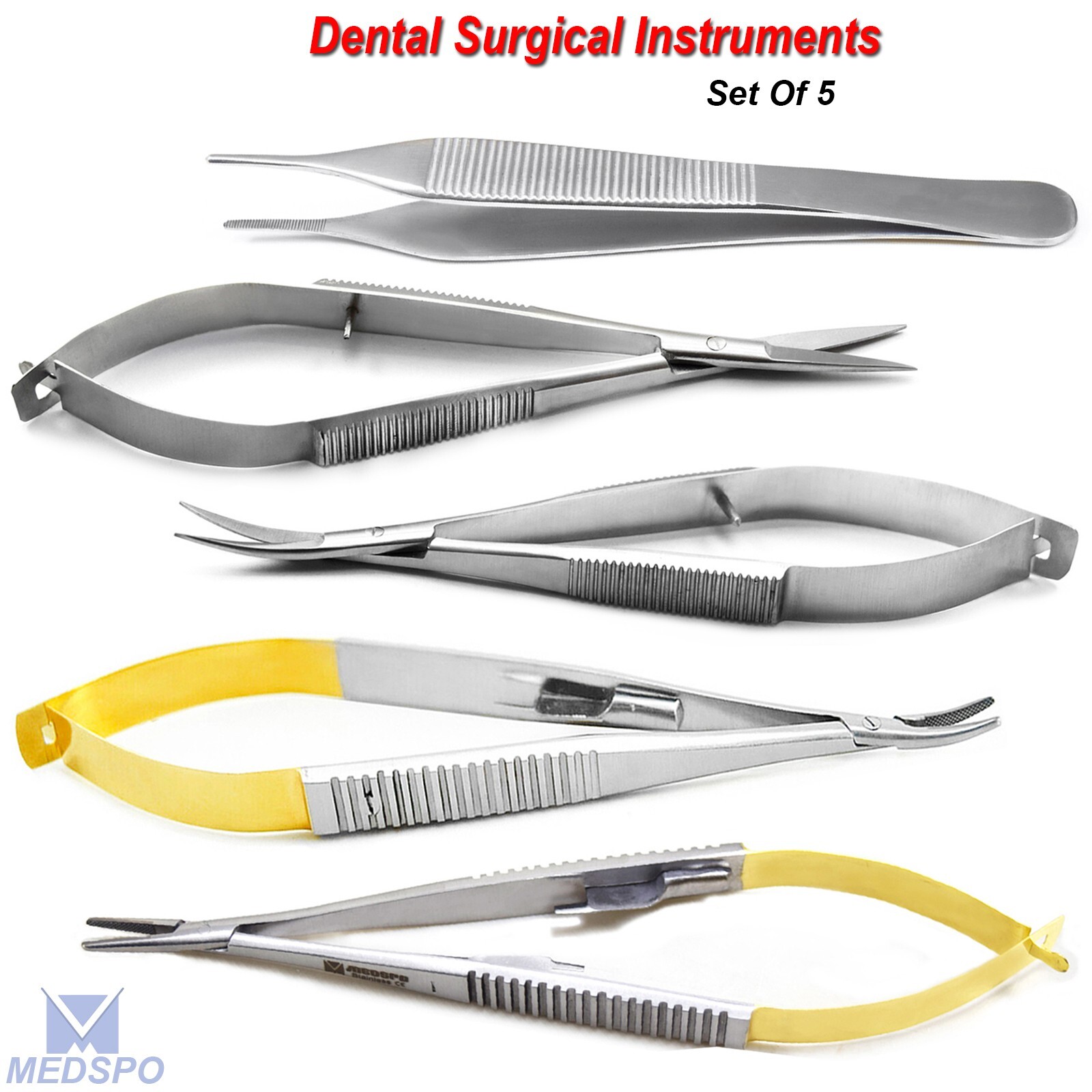 Microsurgery Castroviejo Needle Holder Noyes Scissor Surgical Tweezers Set Of 5