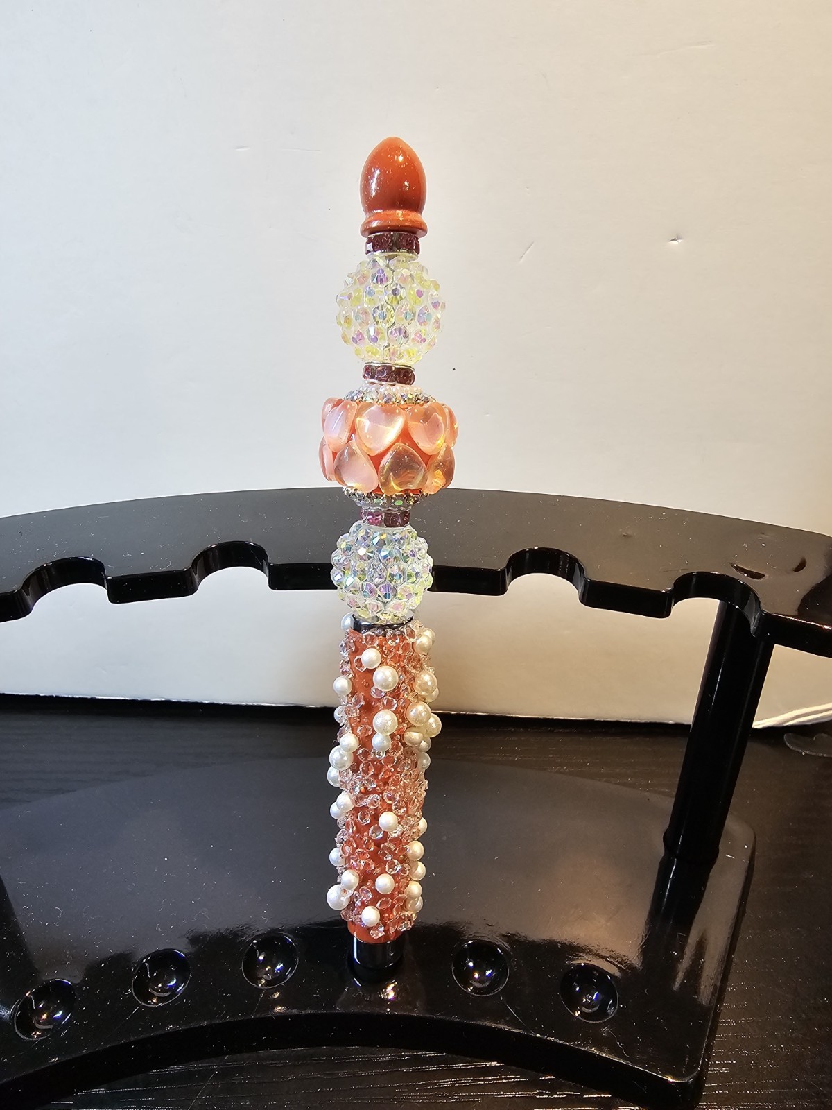 Handcrafted Rhinestone Acrylic Beaded Stylus Sparkly Bling Peach