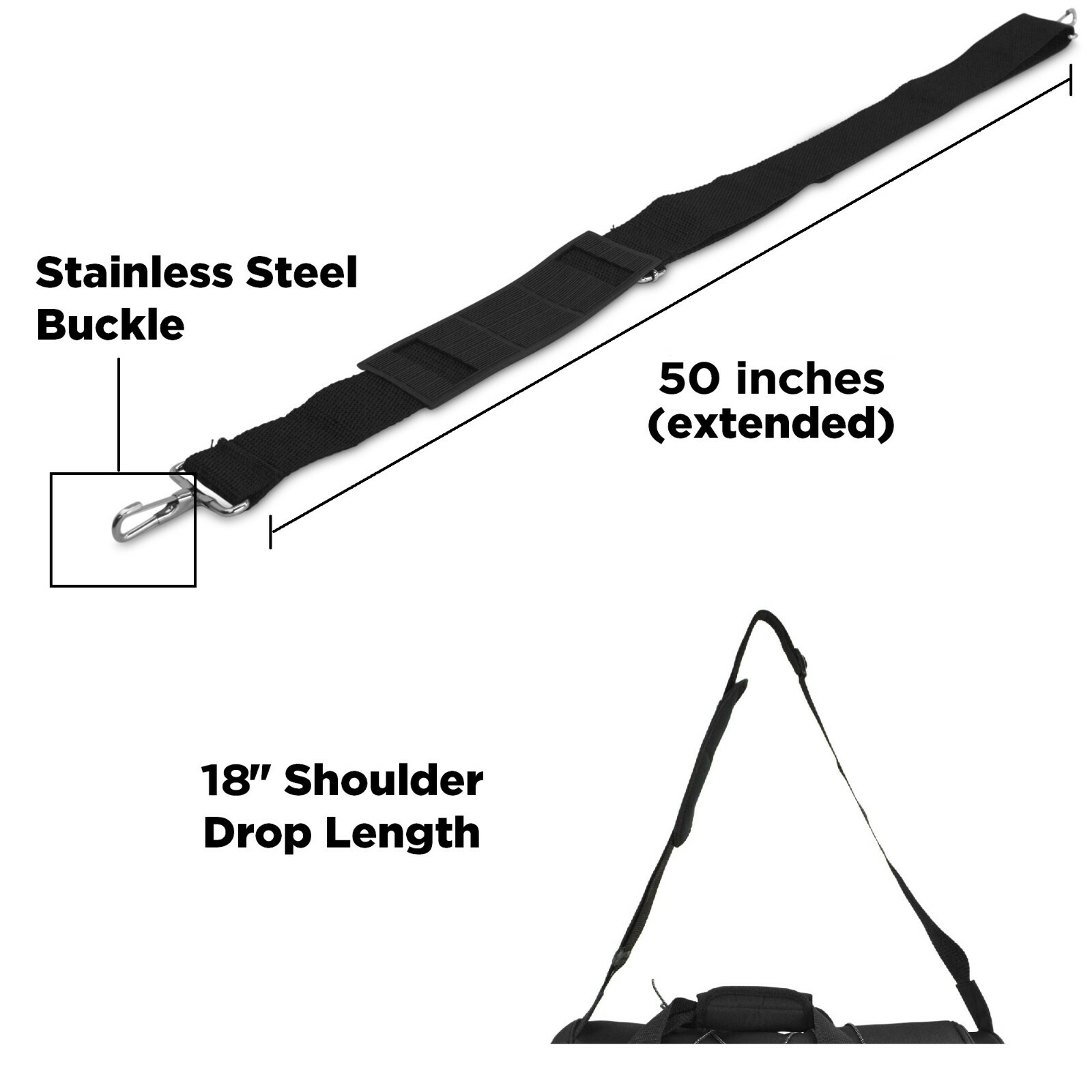 DALIX Metal Duffle Bag Strap Replacement Black Color