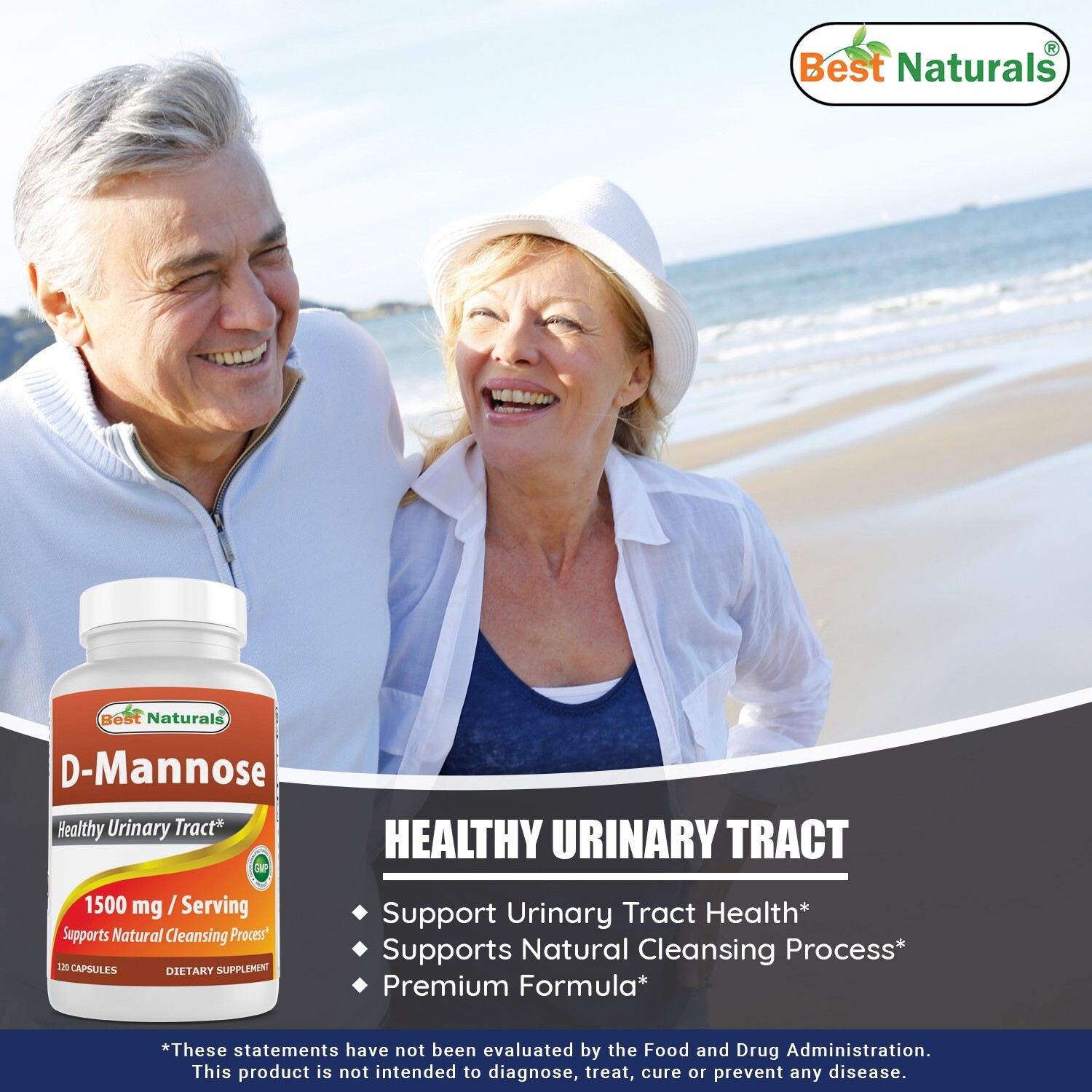 2 Pack Best Naturals D-Mannose 1500 mg 120 Capsules