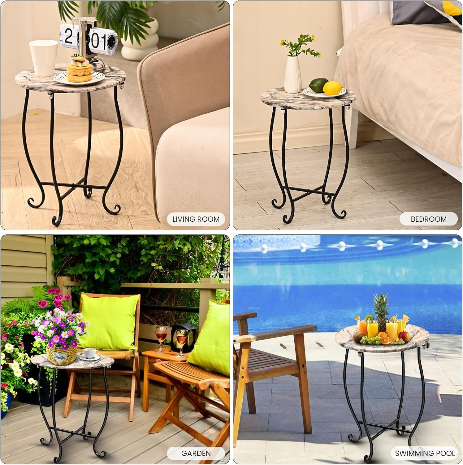 Patio Side Table, Versatile 14" round Side Table for Balcony Yard Porch Bedside
