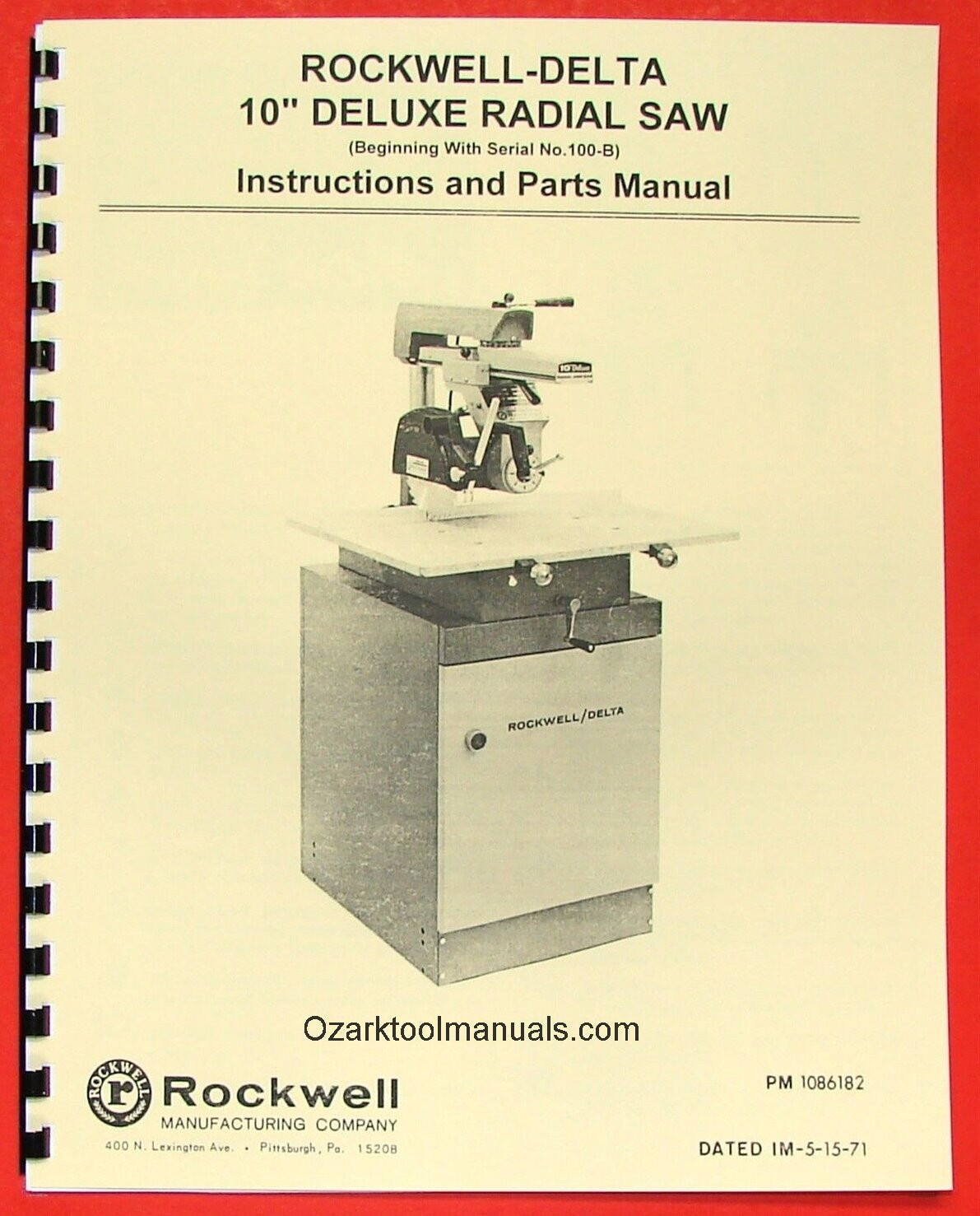 ROCKWELL-Delta 10" Deluxe Radial Arm Saw Owner's & Parts Manual 0801