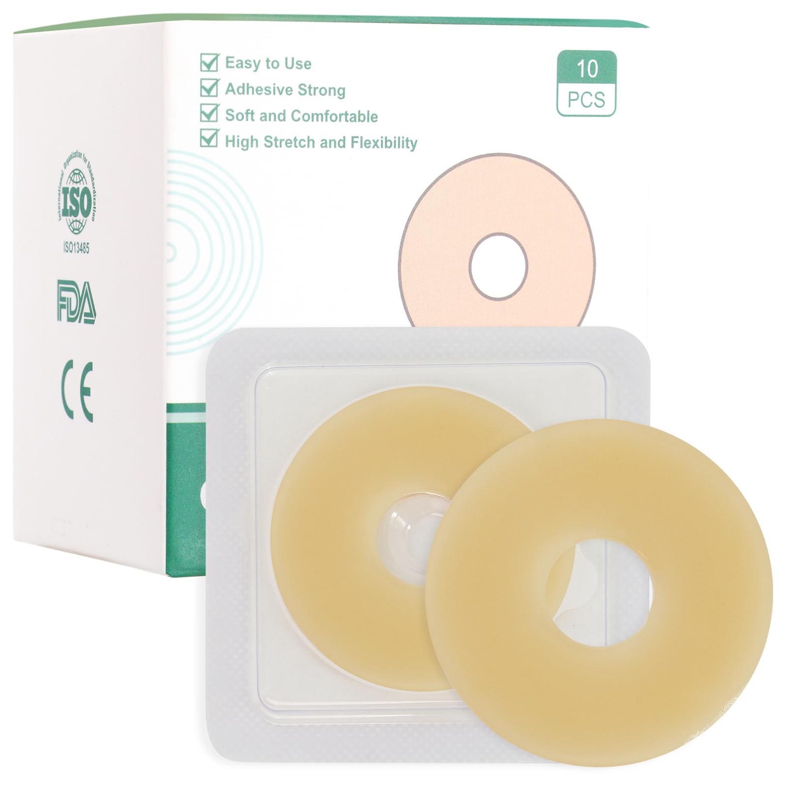 Ostomy Barrier Rings - Outer Diameter 2" 10PCS Rings, Beige