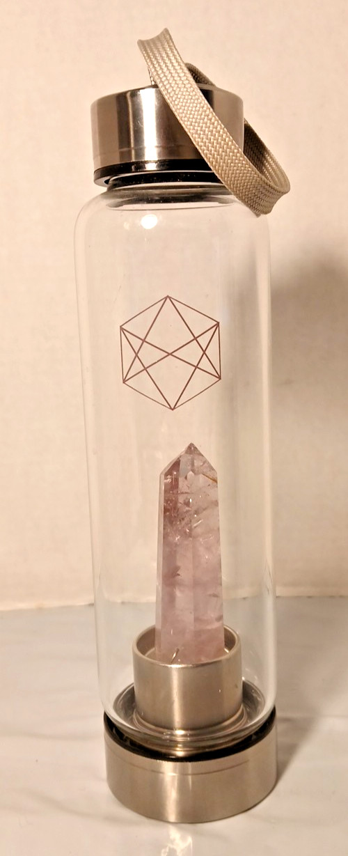Glacce Purple Amethyst Crystal Elixir Glass Water Bottle