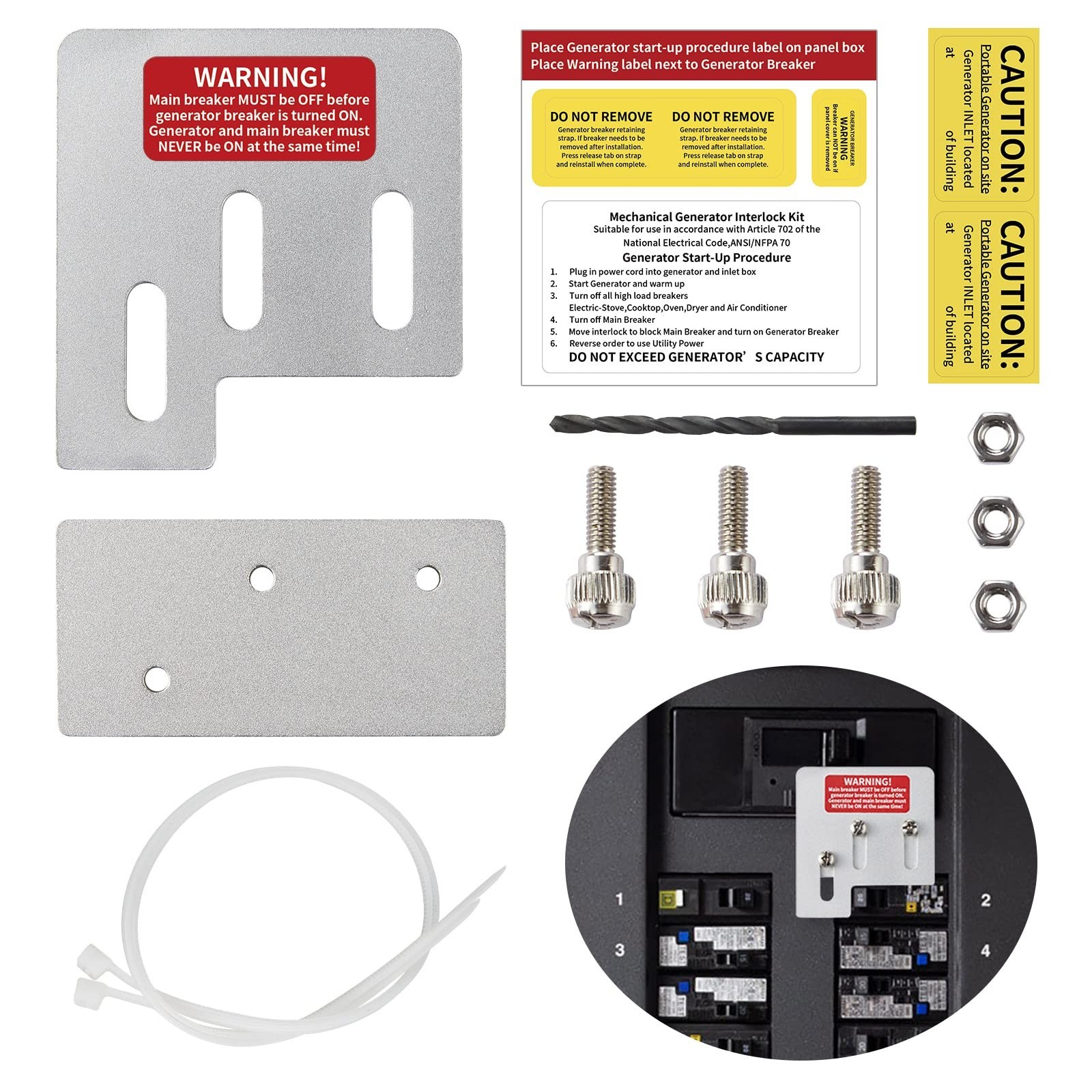 Generator Interlock Kit Compatible w/Square D QO & Homeline 150 or 200A Break...