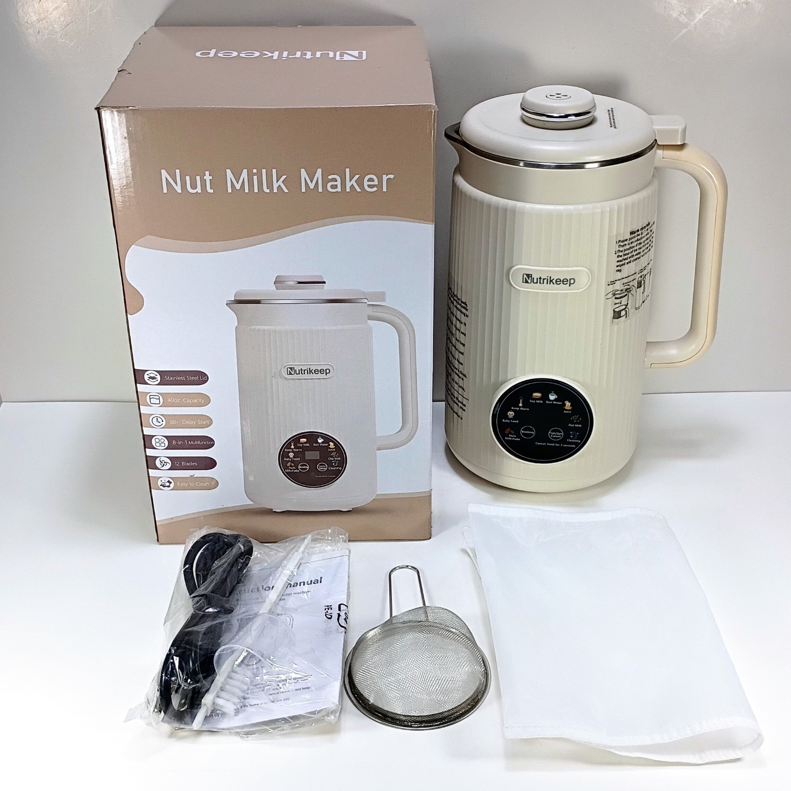 Nutrikeep NK-006 8-in-1 Multifunction Electric Nut Milk Maker  New Open Box