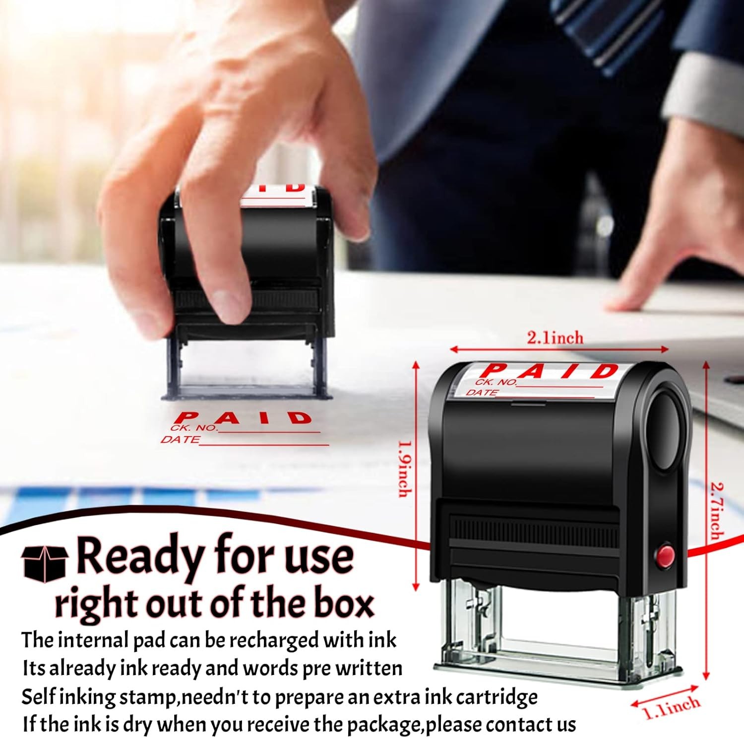 Paid Stamp with Date Office Stamps Self Inking With Check and
