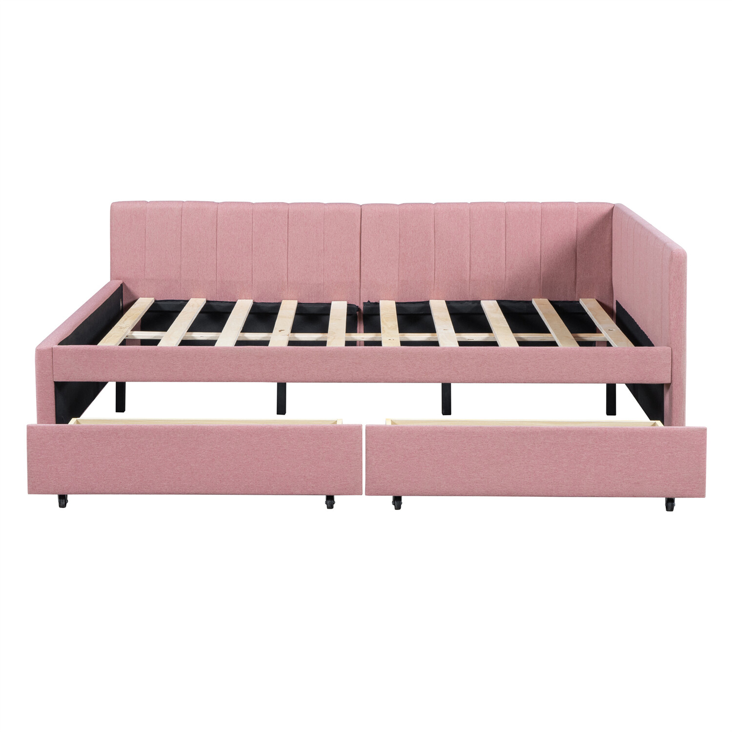 Full Size Daybed Upholstered Bed Frame Sofa Bed with 2 Storage Drawers Pink