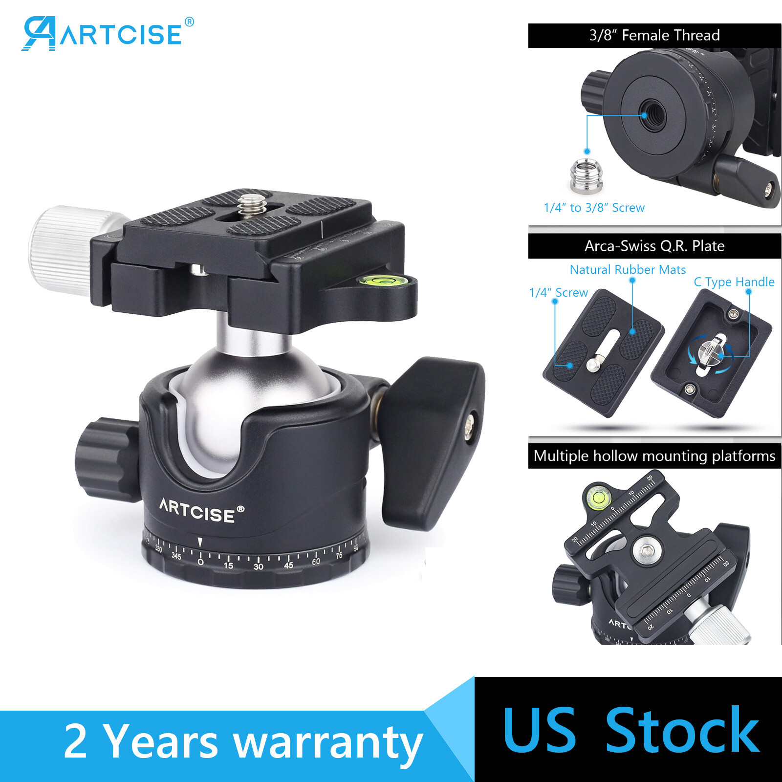 Low Profile Ball Head 36mm Tripod Head Professional All Metal Tripod Head