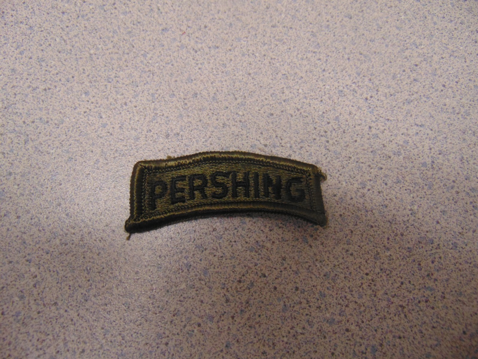 MILITARY PATCH US ARMY SHOULDER TAB SEW ON PERSHING OD GREEN SUBDUED OLDER