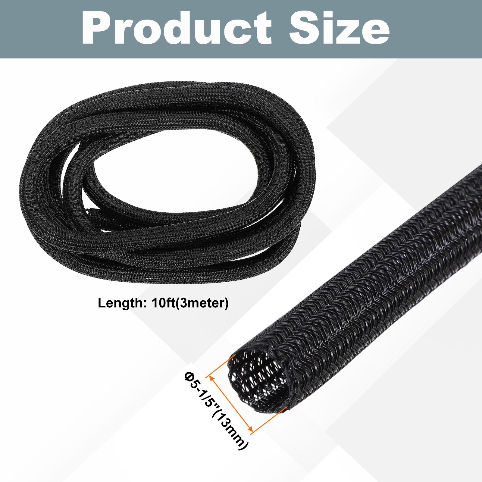 1/2 Inch ID Split Loom Tubing 10ft Polyester Cord Protector, Black