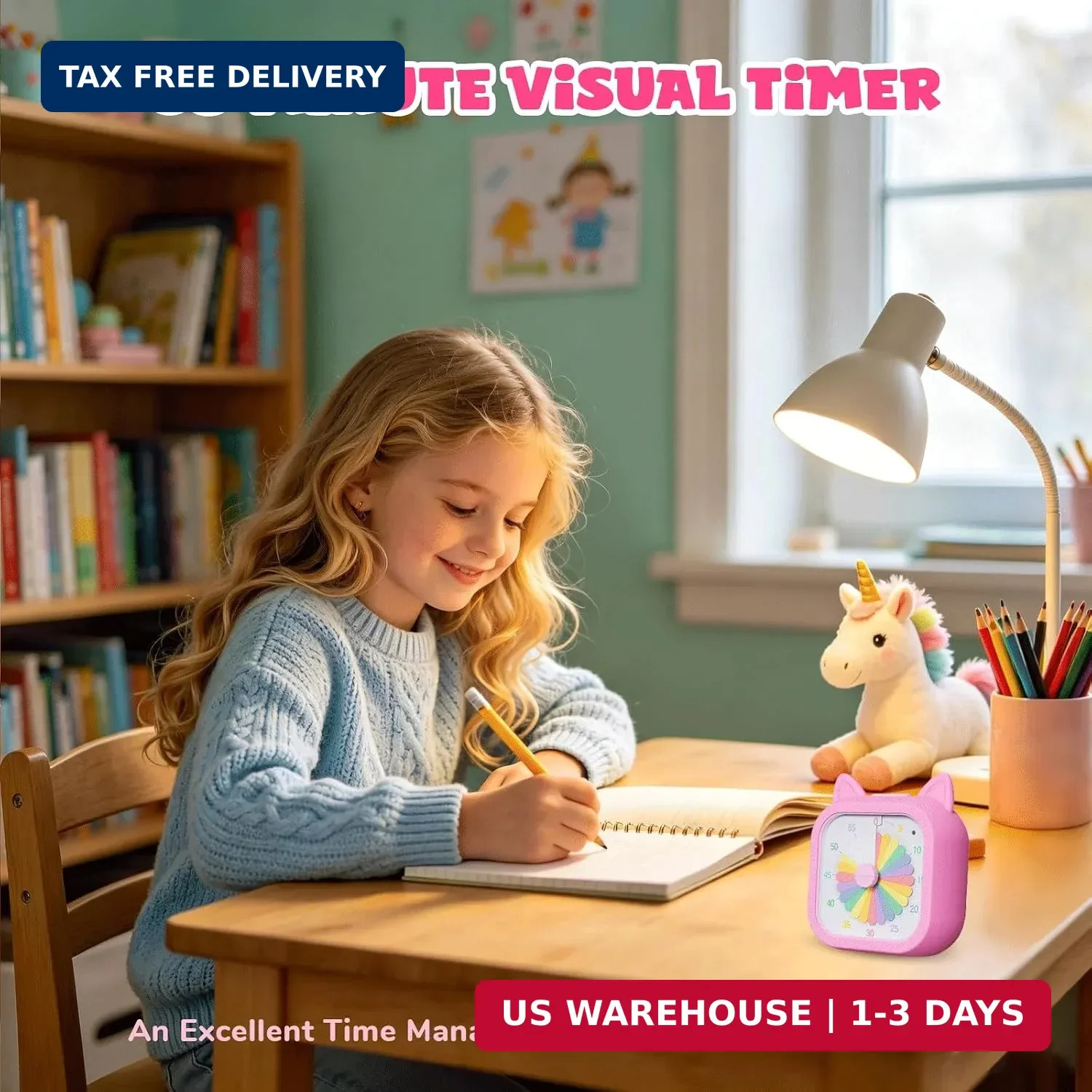 Visual Timer for Kids, 60 Minute Countdown Timer with Silent Operation, Cute Pom