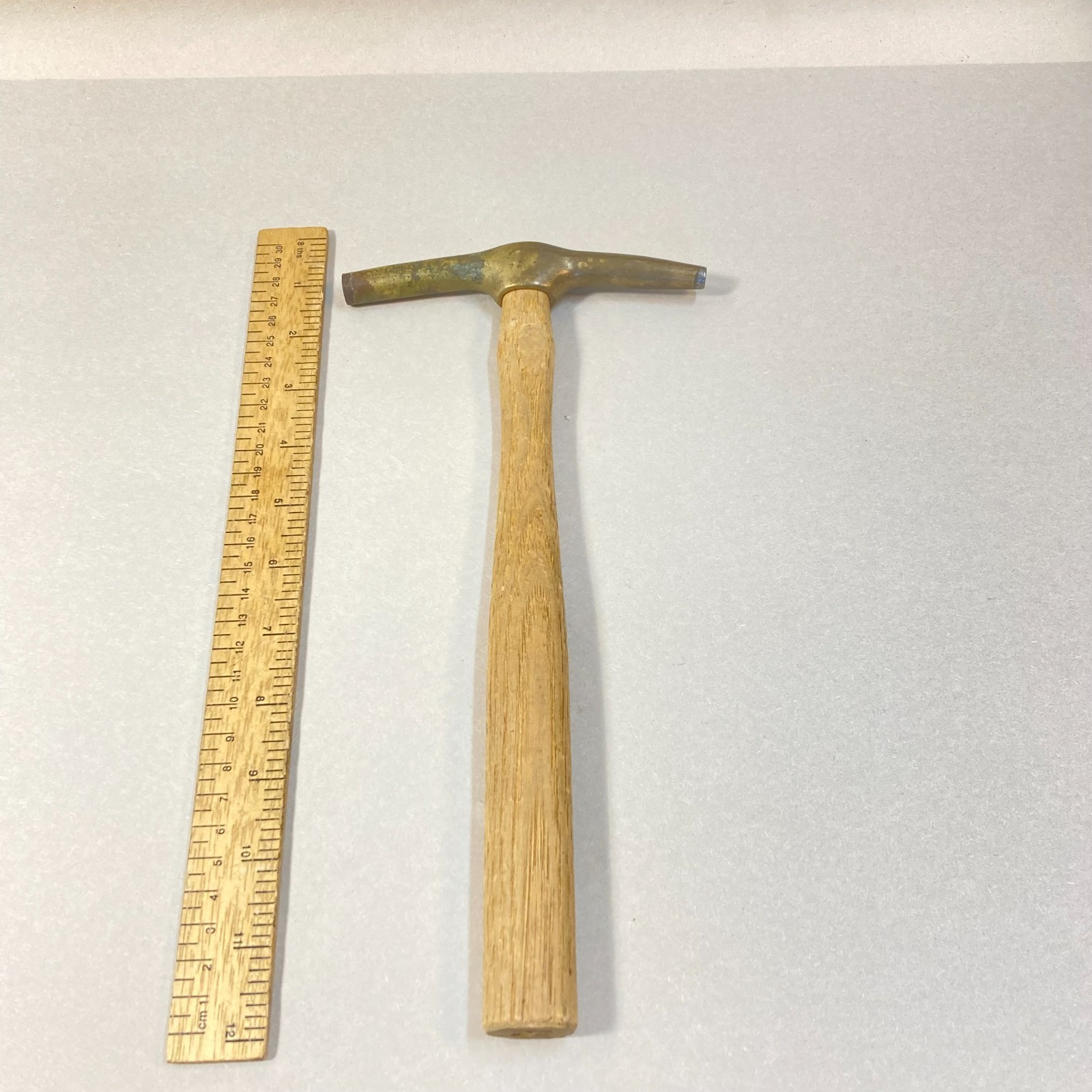 Vintage G. W. Mount Brass Head Hammer Steel Tip 11 1/2" Wood Handle USA