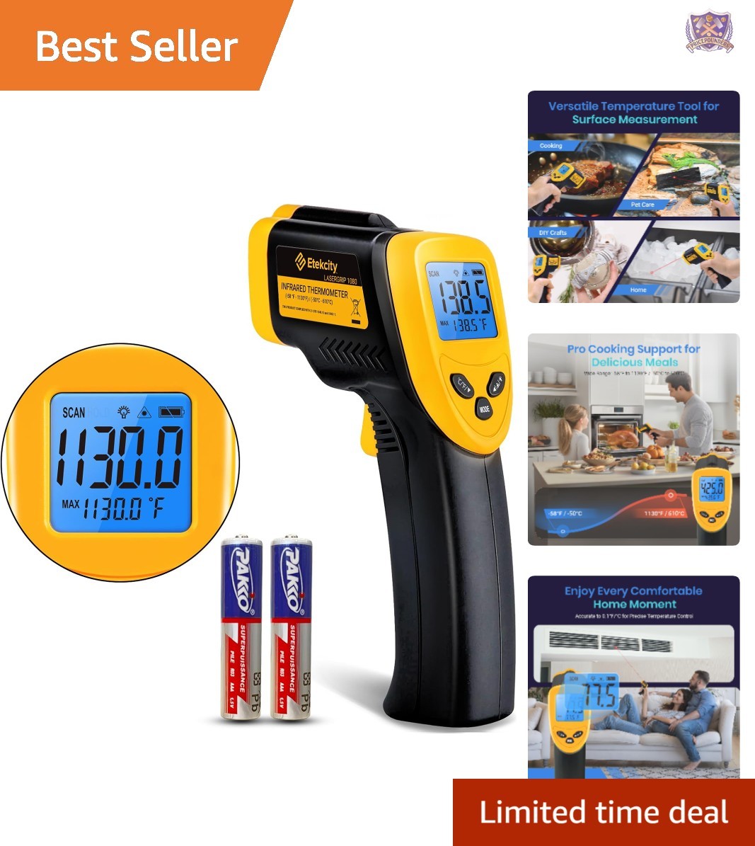 Infrared Thermometer Digital Temperature Gun -58°F to 1130°F for Cooking Gril...