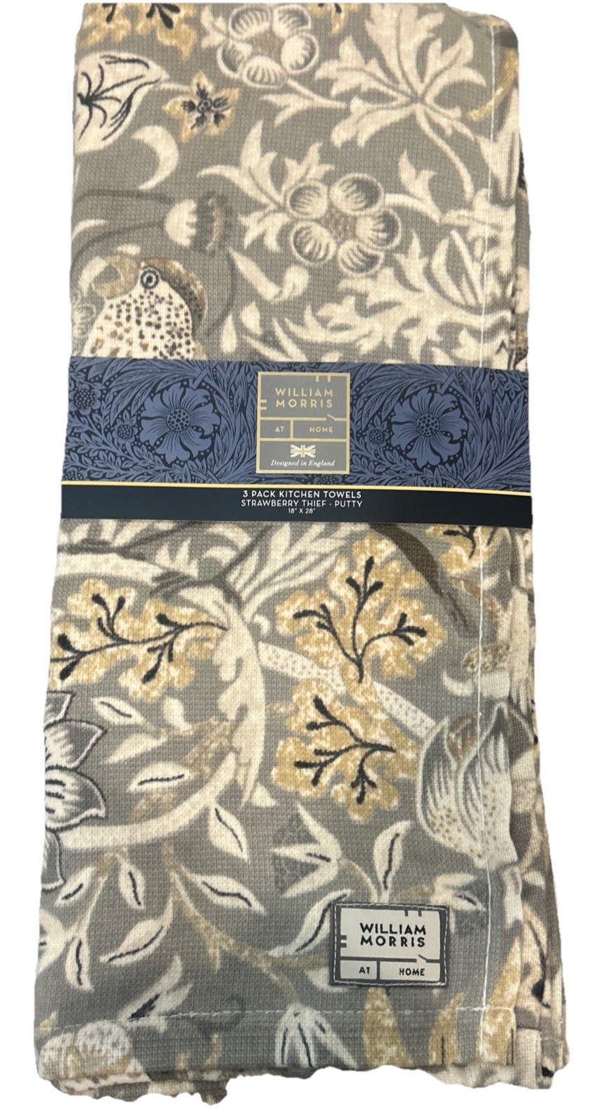 William Morris 3 Pack Kitchen Dish Towels Strawberry Thief- Putty18x28