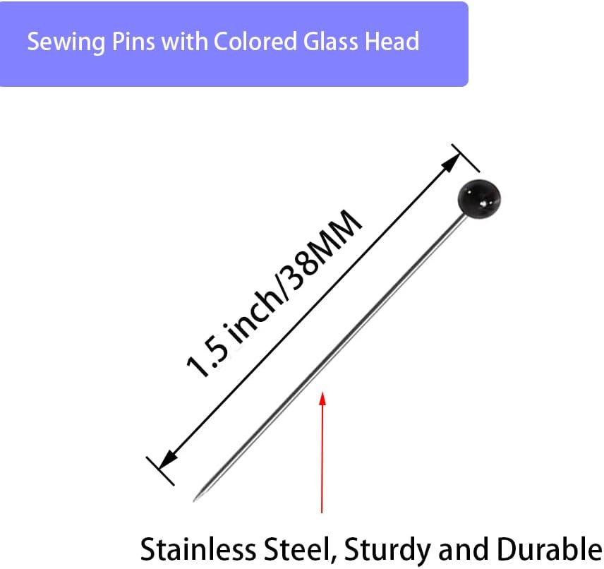 Dressmaker'S Sewing Pins - 500 Count, Straight Pins with Colored Glass Heads (1-
