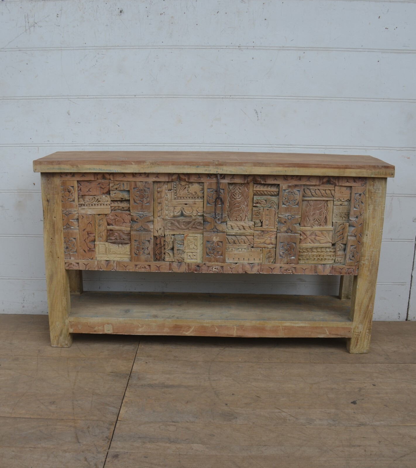 Reclaimed teak storage trunk with lower open shelf