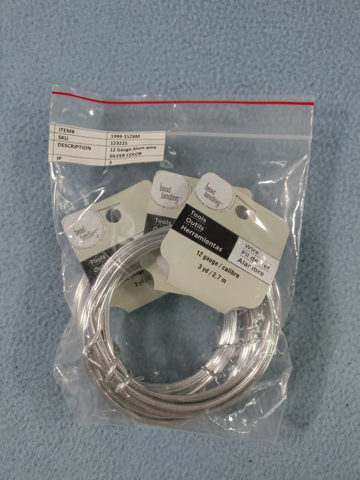 NEW 3 PACK BEAD LANDING 12 GAUGE ALUMINUM WIRE SILVER COLOR ( 3 YARDS EACH )