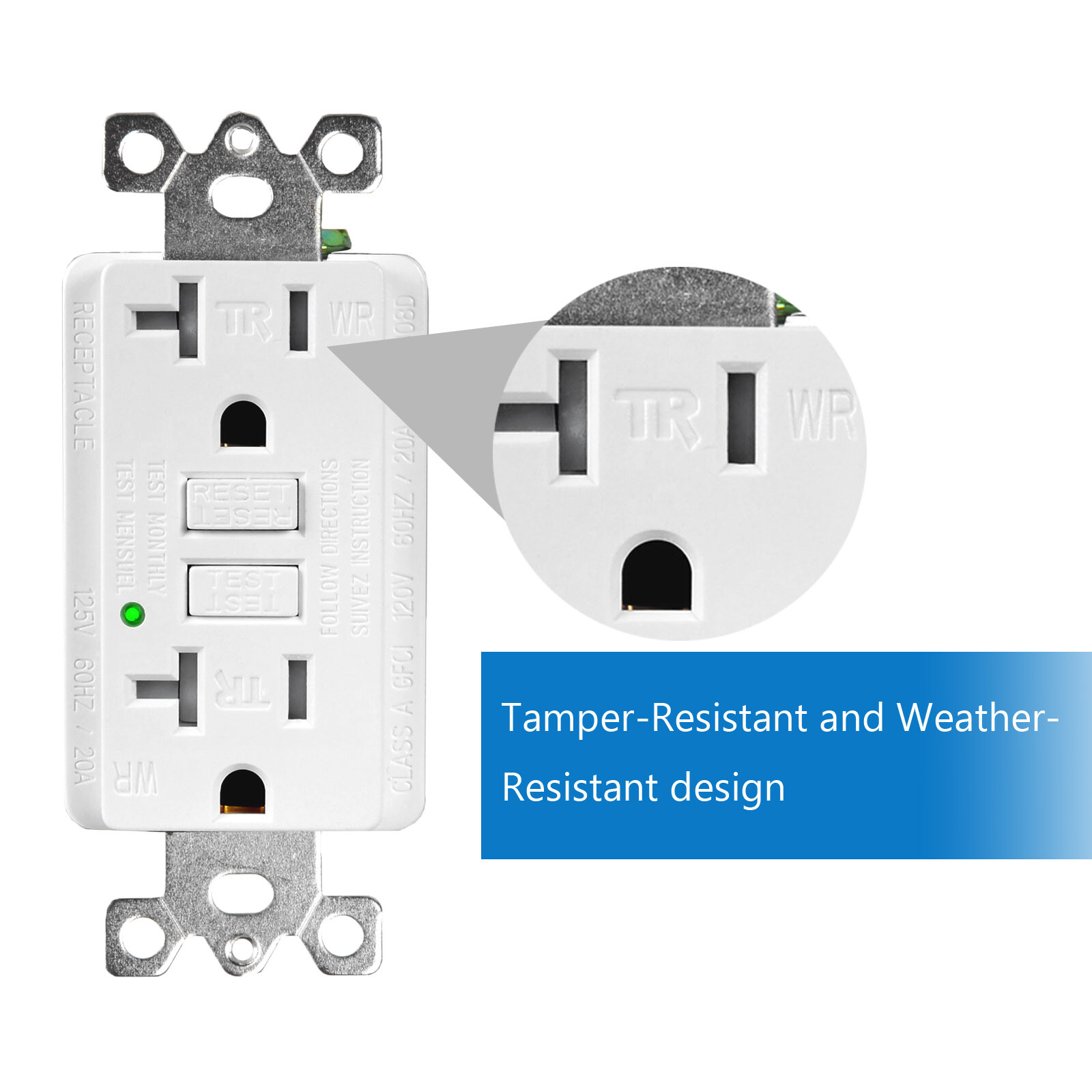 2x GREENCYCLE GFCI 20A White Outlet Tamper Resistant (TR)&Weather Resistant (WR)