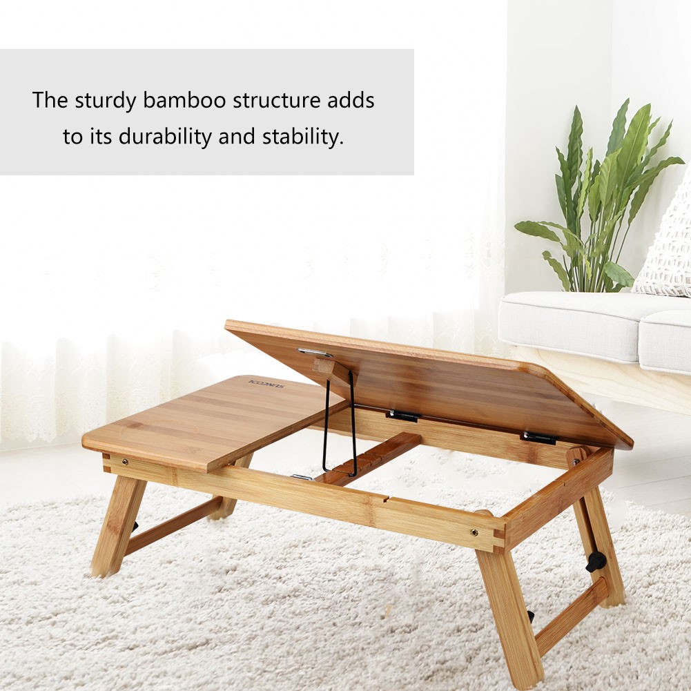 Portable Bamboo Laptop Desk for Bed Sofa Reading Working with Cup Holder