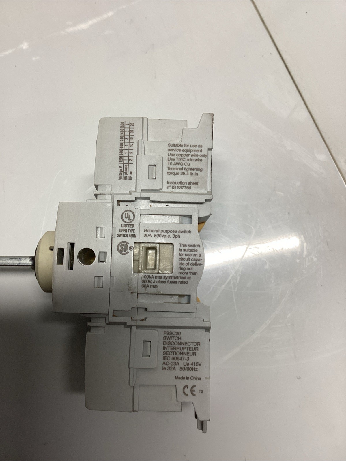 FSSC30 30A 600V 3-Pole Rotary Switch. U-281