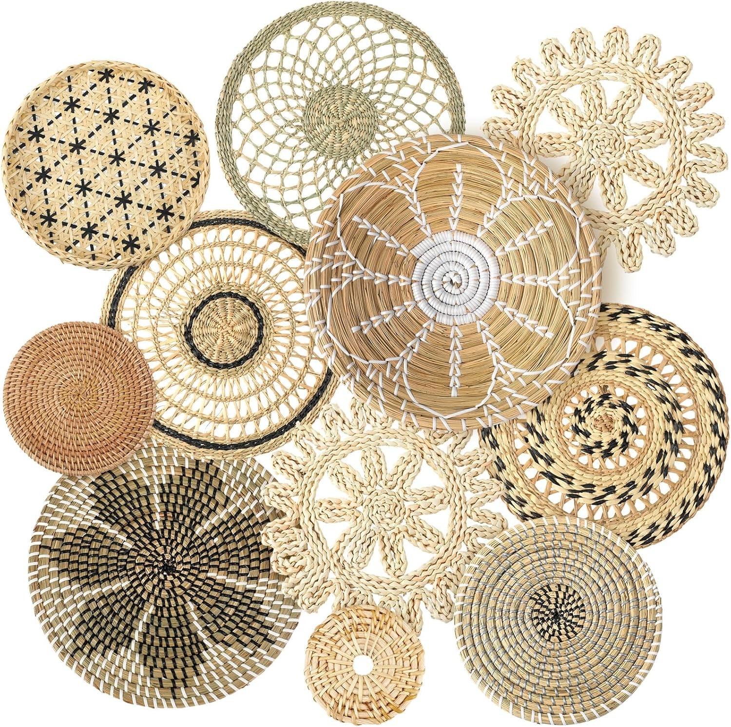 11 Pcs Boho Wall Basket Decor Decorative Bulrush Woven Basket Wall Decor Art