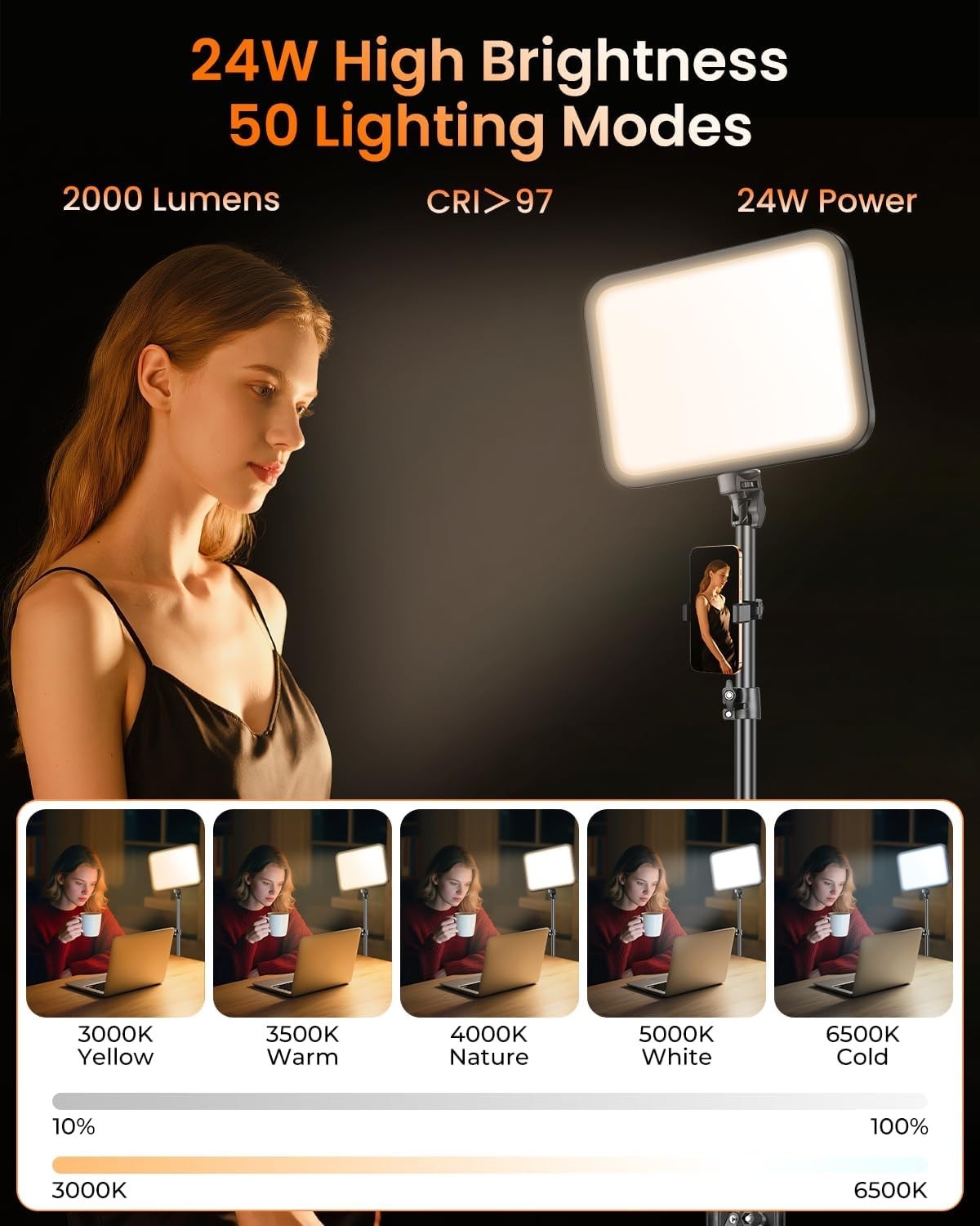 12'' Adjustable LED Studio Lights with Tripod for Professional Photography