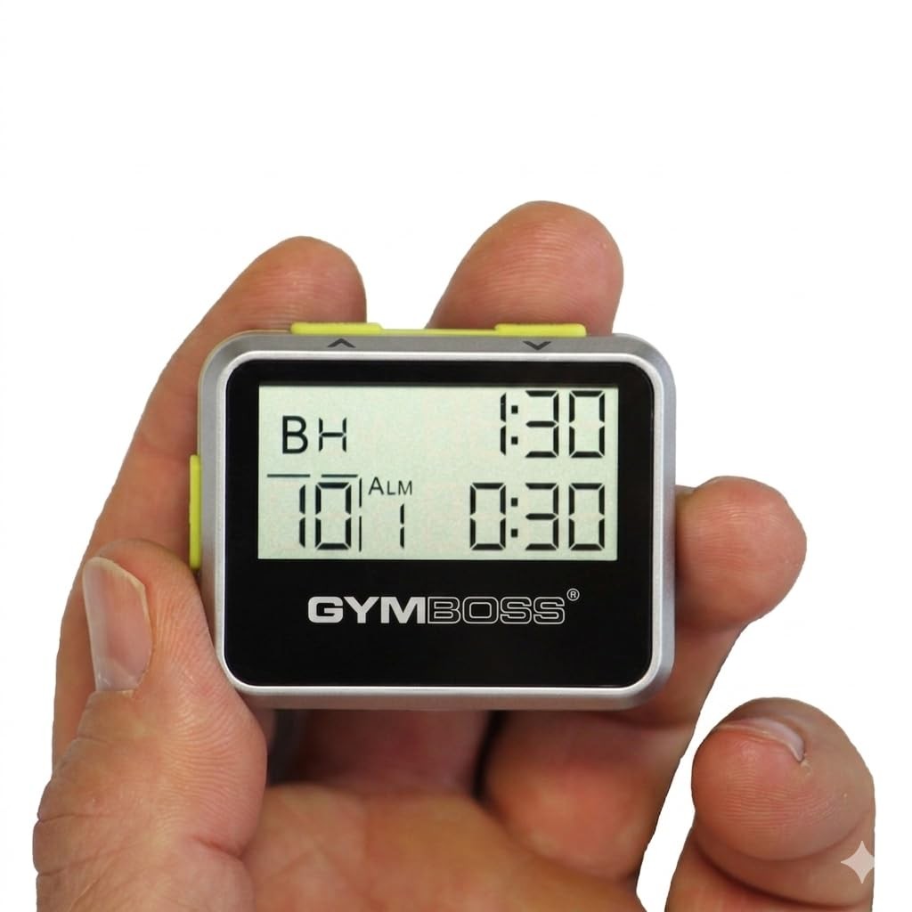 Gymboss Interval Timer Stopwatch Silver Yellow Metallic This title uses 55