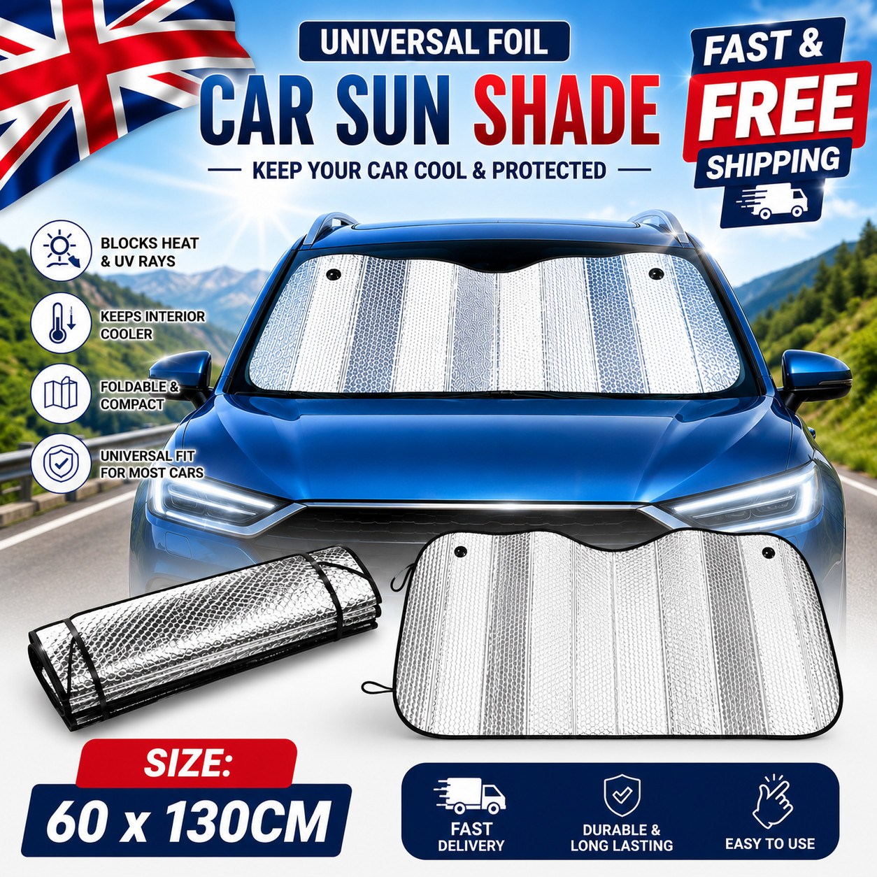 Universal Folding Foil Sun Shade Car Van Windscreen Protector For Front or Rear