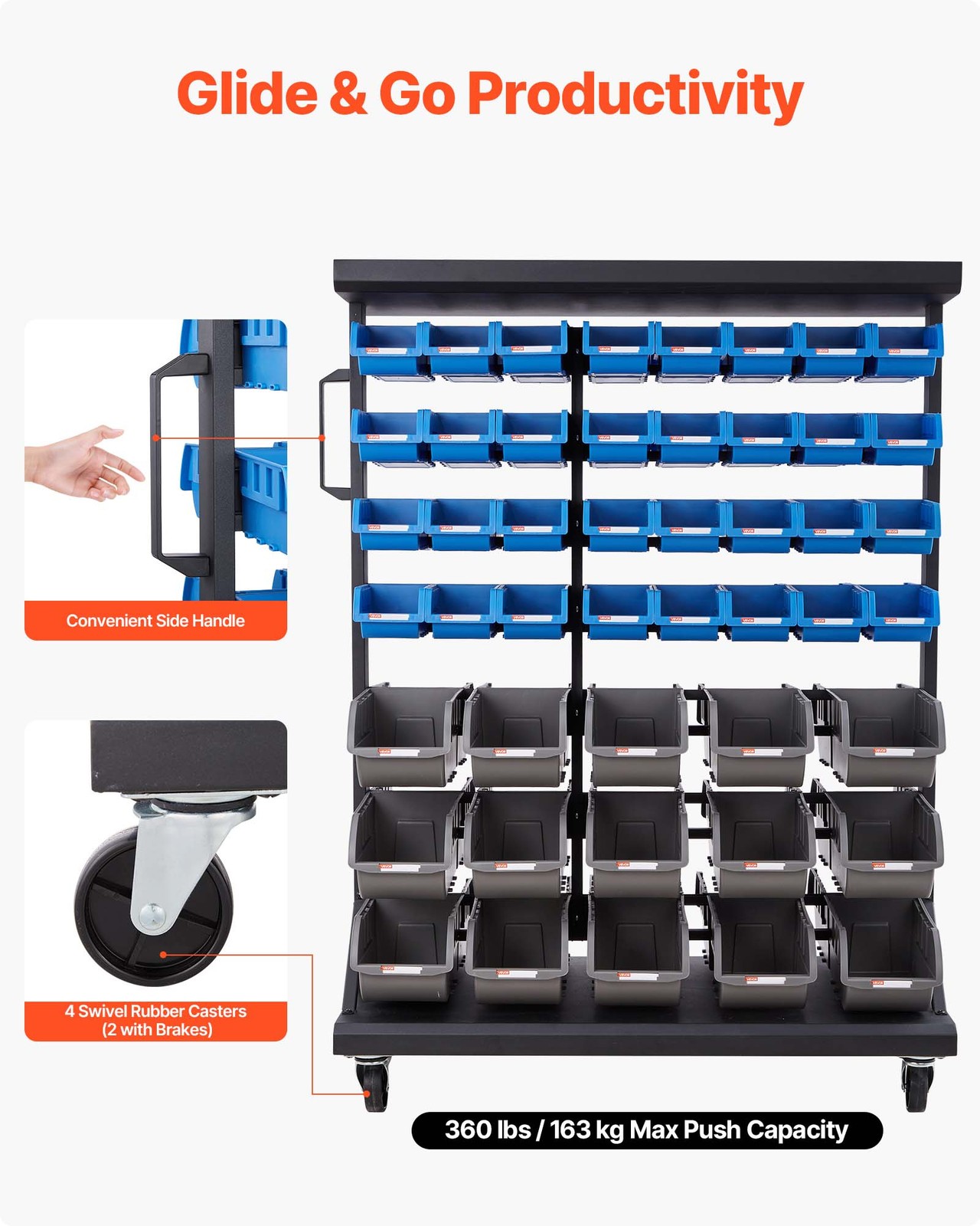 VEVOR Double-Sided Rolling Bin Rack 7-Tier Bin Rack Storage System with 94 Bins
