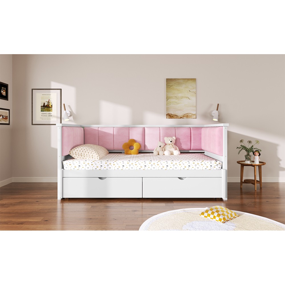 Pink & White Velvet Daybed Twin XL to King w/ Storage & Backrest