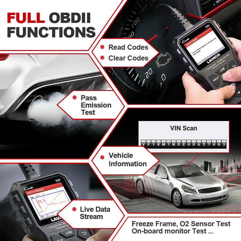 LAUNCH OBD2 Scanner CR529 OBDII Code Reader Car Check Engine Diagnostic Tool I/M