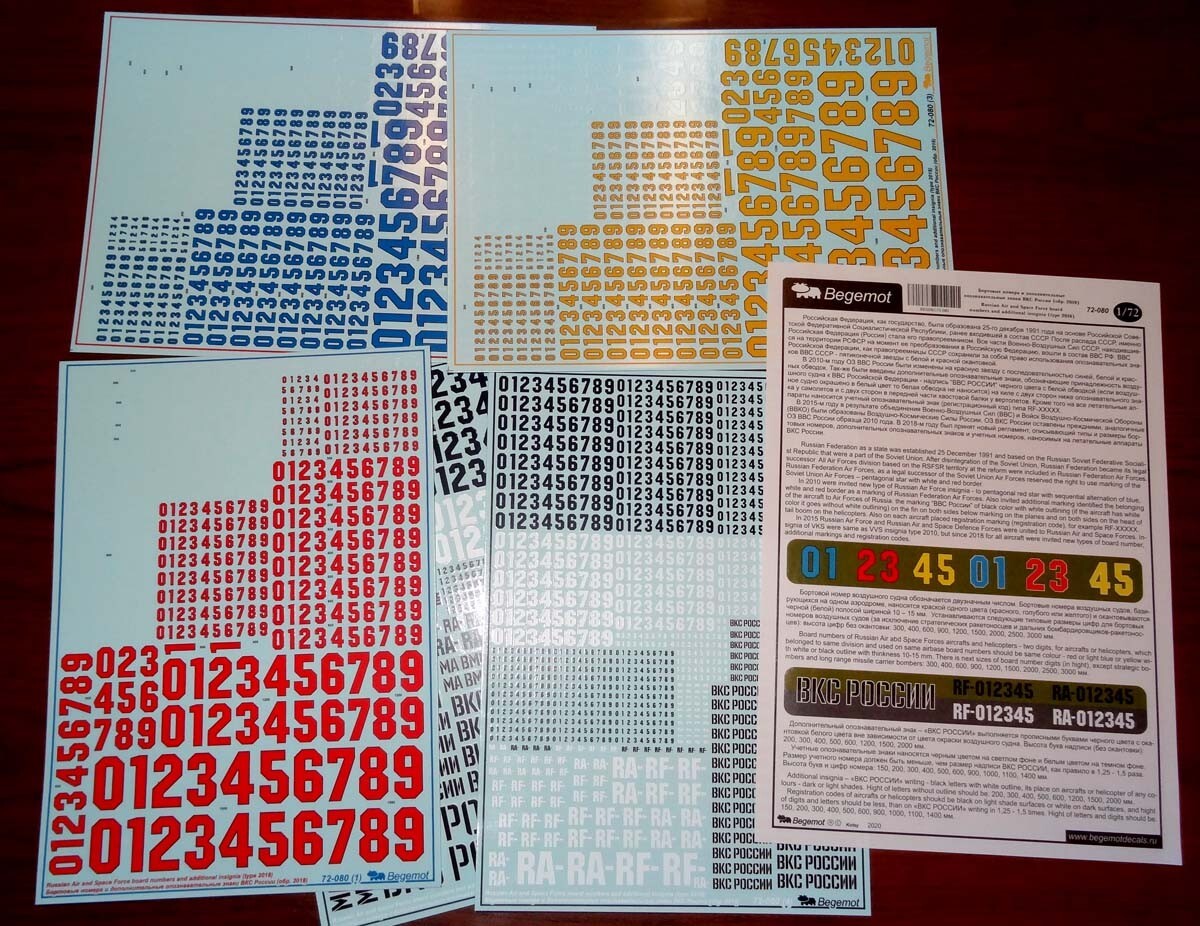 Begemot decal 1/72 Russian Air Force Numbers (type 2018)