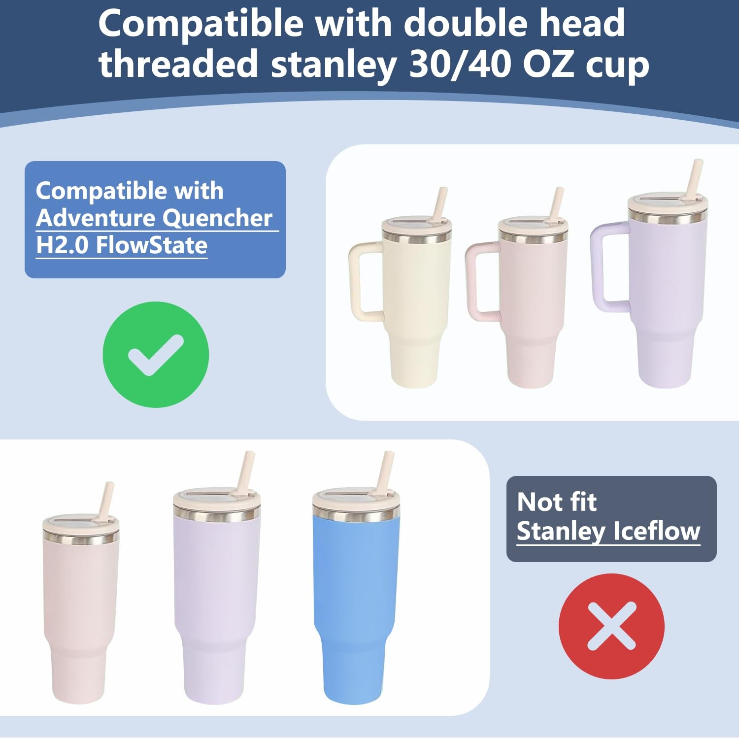 2 Pack 40oz Flip Straw Lid Replacement for Stanley Quencher, White