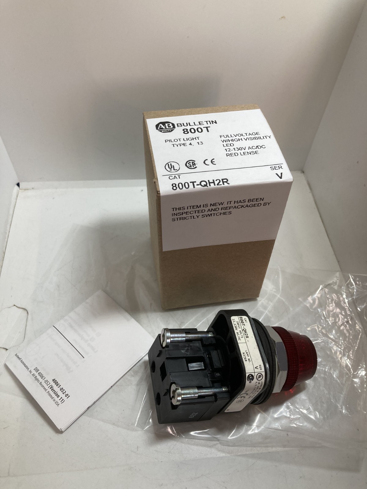 ALLEN BRADLEY 800T-QH2R PILOT LIGHT FULL VOLT RED LED 12-130VAC/DC SER V NIB