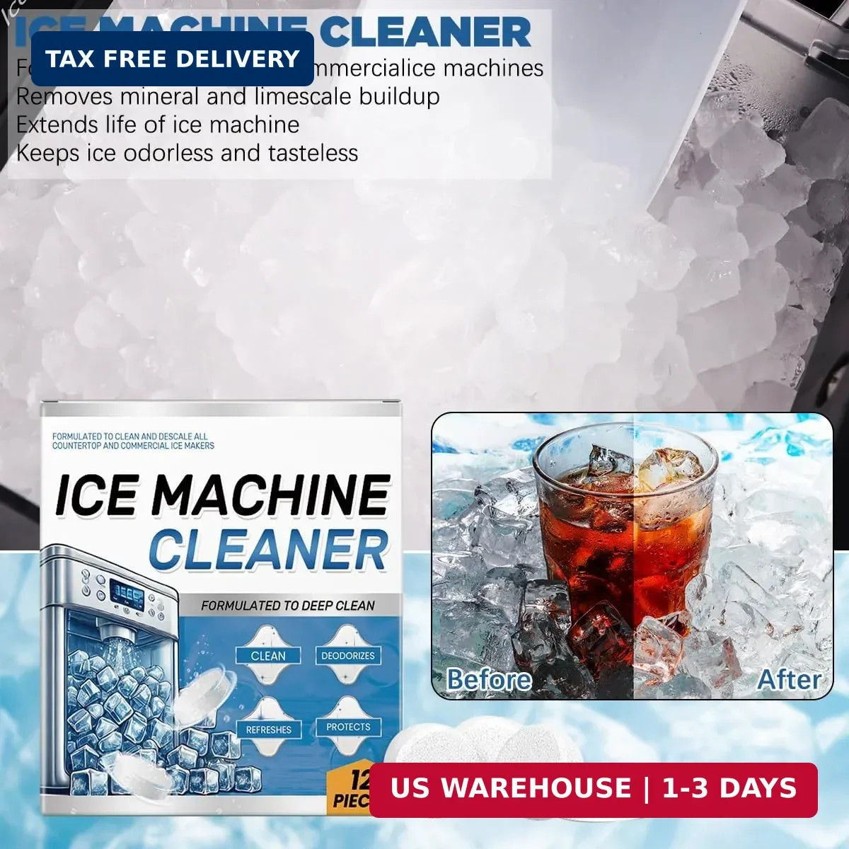 Ice Machine Cleaner Maker Descaler - 24 Ice Maker Cleaner Tablets, Compatible wi